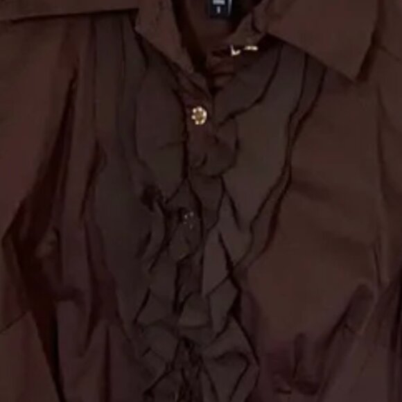 Bebe Brown Ruffle Blouse Small - Picture 6 of 6